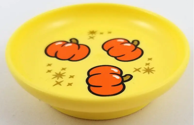 Bright Light Yellow Duplo Utensil Dish 3 x 3 with Orange Pumpkins and Gold Stars Pattern