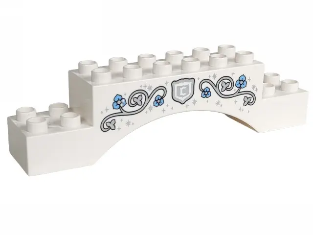 White Duplo, Brick 2 x 10 x 2 Arch with Silver Vines with Leaves, Bright Light Blue Flowers and 'C' 