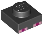 Black Plate 1 x 1 with 4 Bright Pink and 2 Magenta Squares Pattern (Minecraft Enderman Eyes)