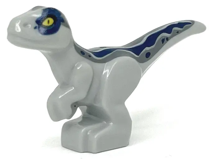 Light Bluish Gray Dinosaur Baby Standing with Dark Blue and Dark Bluish Gray Stripes and Yellow Eyes