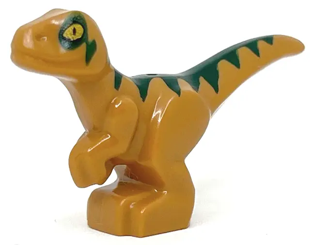 Medium Nougat Dinosaur Baby Standing with Dark Green Markings and Yellow Eyes Pattern (Jurassic Worl