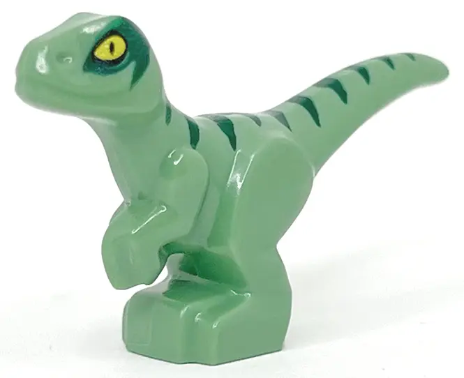 Sand Green Dinosaur Baby Standing with Dark Green Stripes and Yellow Eyes Pattern (Jurassic World De