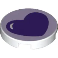 White Tile, Round 2 x 2 with Bottom Stud Holder with Dark Purple Heart Pattern