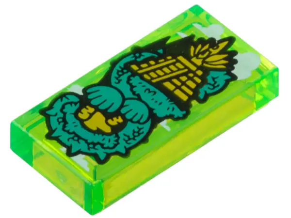 Trans-Bright Green Tile 1 x 2 with Bright Light Orange Aztec Pyramid in Jungle, White Clouds and Dar