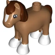 Medium Nougat Duplo Horse Baby Foal Pony with Reddish Brown Mane and Tail, White Blaze and Hooves Pa