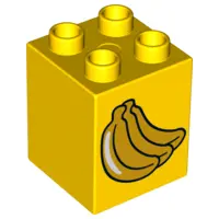 Yellow Duplo, Brick 2 x 2 x 2 with Bananas Pattern