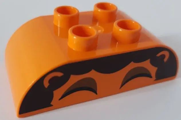 Orange Duplo, Brick 2 x 4 Slope Curved Double with Closed Eyes, Medium Nougat Eyelids, Ears, and Dar