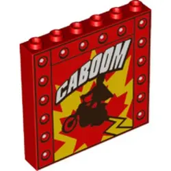 Red Panel 1 x 6 x 5 with 'CABOOM' and Daredevil on Motorcycle Pattern