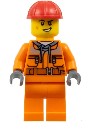 Construction Worker - Male, Orange Safety Jacket, Reflective Stripe, Sand Blue Hoodie, Orange Legs, 