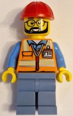 Construction Worker - Male, Orange Safety Vest with Reflective Stripes, Sand Blue Legs, Red Construc