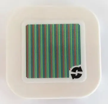 White Tile, Modified 4 x 4 with Rounded Corners and 4 Feet with Super Mario Scanner Code 2 Arrows Cy