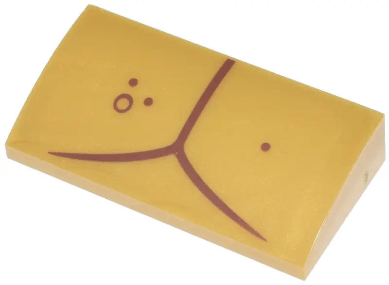 Pearl Gold Slope, Curved 2 x 4 x 2/3 with Bottom Tubes with Reddish Brown Curved Lines and Dots Patt