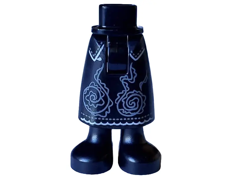 Black Mini Doll Hips and Skirt Long with Light Bluish Gray and White Filigree and Black Boots Patter