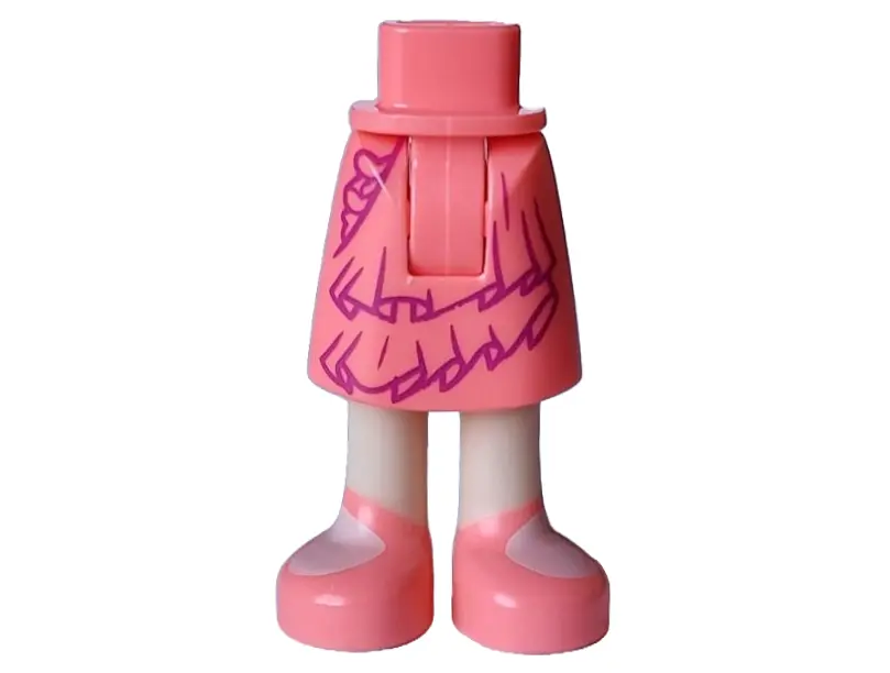 Coral Mini Doll Hips and Skirt Mid-Length with Molded Light Nougat Legs and Printed Dark Purple Laye