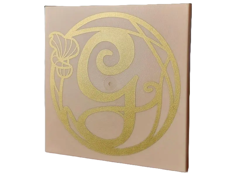 Light Nougat Tile 6 x 6 with Bottom Tubes with Gold Script Capital Letter G and Flower Pattern