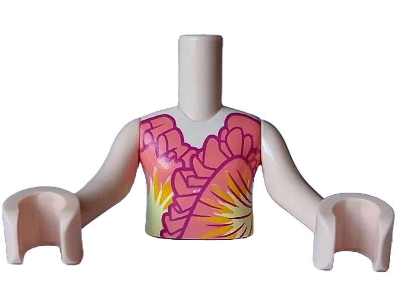 Light Nougat Torso Mini Doll Girl Coral Dress Top with Dark Purple Ruffles and Bright Light Orange a