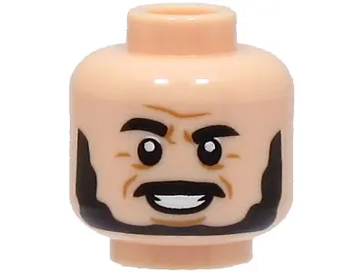 Light Nougat Minifigure, Head Black Eyebrows, Moustache and Beard, Medium Nougat Forehead and Cheek 