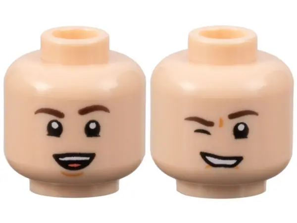 Light Nougat Minifigure, Head Dual Sided Dark Brown Eyebrows, Nougat Dimples, Open Mouth Smile with 