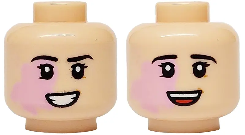 Light Nougat Minifigure, Head Dual Sided Female Black Eyebrows, Bright Pink Birthmark, Open Mouth Sm