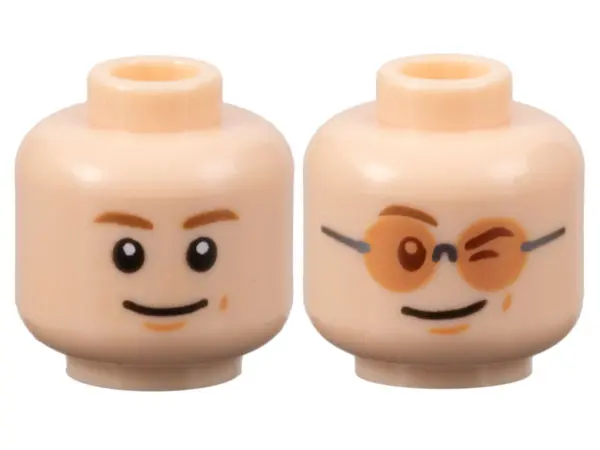 Light Nougat Minifigure, Head Dual Sided Medium Brown Eyebrows, Nougat Dimples, Smile / Winking with