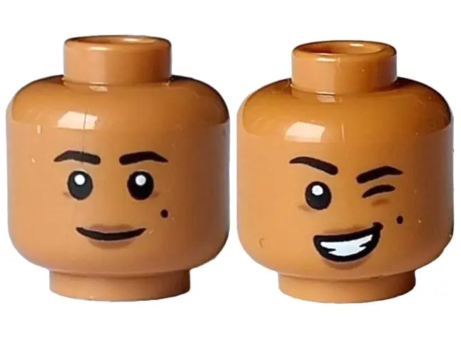 Medium Nougat Minifigure, Head Dual Sided Female Black Eyebrows and Beauty Mark, Medium Brown Lips a
