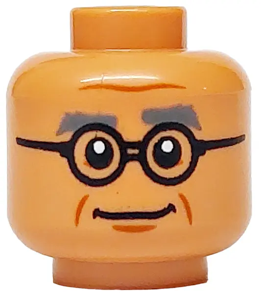 Nougat Minifigure, Head Dark Bluish Gray Thick Eyebrows, Black Round Glasses, Dark Orange Wrinkle, C