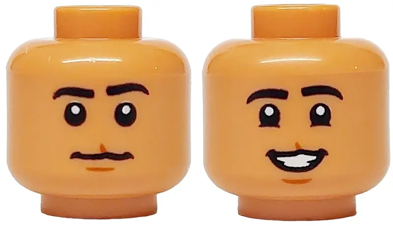 Nougat Minifigure, Head Dual Sided Black Eyebrows, Medium Nougat Chin Dimple and Cleft Lip, Neutral 