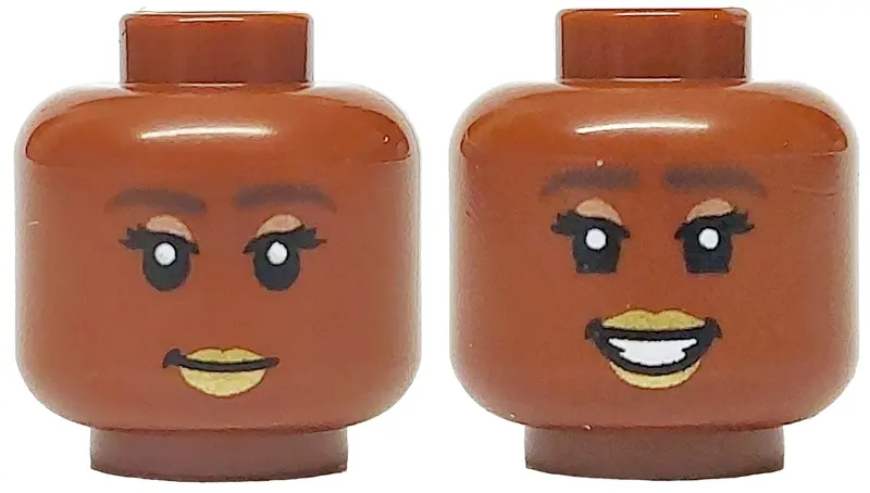 Reddish Brown Minifigure, Head Dual Sided Female Dark Brown Eyebrows, Black Eyelashes, Copper Eye Sh