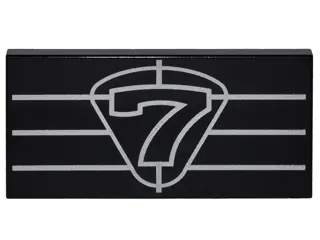Black Tile 2 x 4 with Silver '7' and Grille Lines Pattern