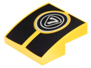 Yellow Slope, Curved 2 x 2 x 2/3 with Silver '7' in Circles over Black Stripes Pattern