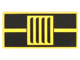 Yellow Tile 2 x 4 with 2 Black Stripes and Vent Grille Pattern