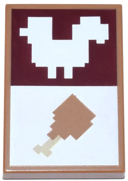 Medium Nougat Tile 2 x 3 with Pixelated White Chicken Silhouette on Dark Red Background and Chicken 