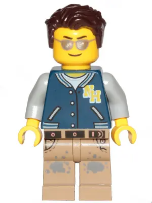 Male Driver with Dark Blue Jacket, Dark Tan Legs with Dark Bluish Gray Splotches, Dark Brown Hair