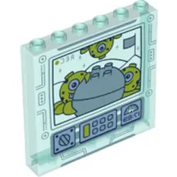 Trans-Light Blue Panel 1 x 6 x 5 with Aliens and Rock Boulder on Screen with Buttons and Dials Patte