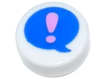 White Tile, Round 1 x 1 with Bright Pink Exclamation Mark on Blue Speech Bubble Pattern