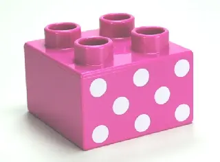Dark Pink Duplo, Brick 2 x 2 with 8 White Dots Pattern