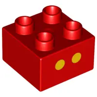 Red Duplo, Brick 2 x 2 with 2 Yellow Dots Pattern