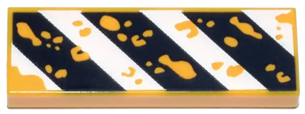 Light Orange Tile 1 x 3 with Worn Black and White Danger Stripes with Splotches Pattern