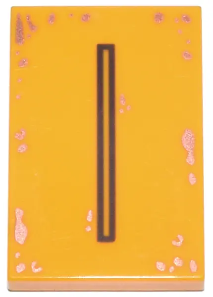 Light Orange Tile 2 x 3 with Worn Copper Splotches and Dark Brown Slot Pattern