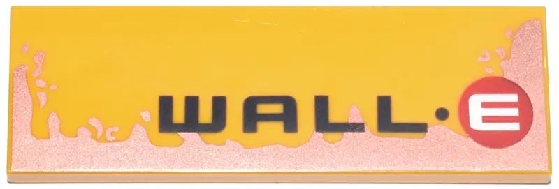 Light Orange Tile 2 x 6 with Black 'WALL' and Dot, White Letter E in Red Circle (Wall-E Logo) and Wo