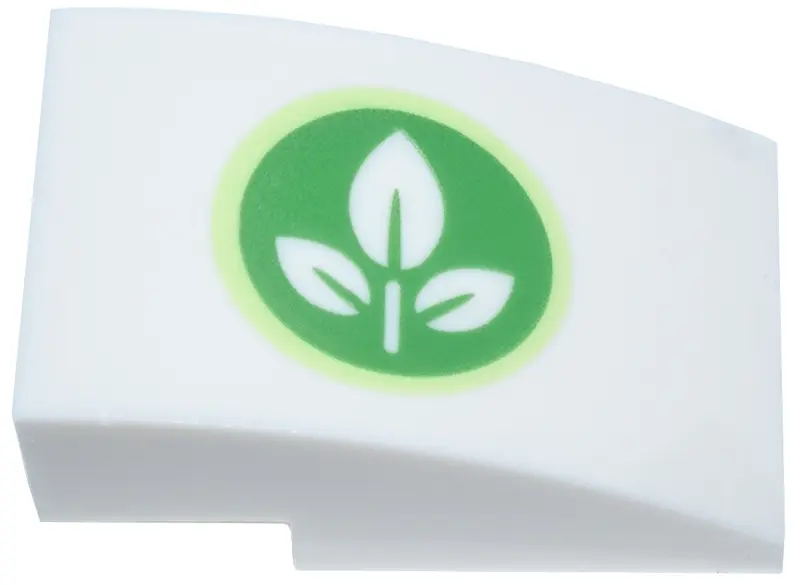 Slope, Curved 3 x 2 with Plant with 3 Leaves on Bright Green Circle with Yellowish Green Outline Pat