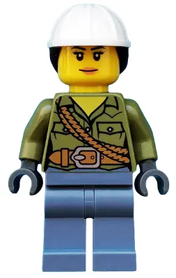 Volcano Explorer - Female, Shirt with Belt and Shoulder Ropes, White Construction Helmet with Dark B