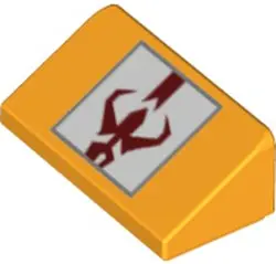 Bright Light Orange Slope 30 1 x 2 x 2/3 with Dark Red Mandalorian Mythosaur Skull on White Square w