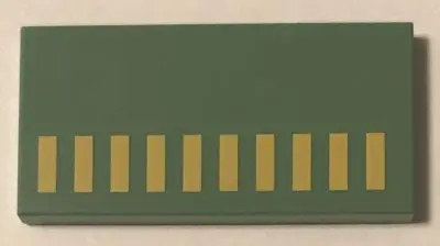 Sand Green Tile 2 x 4 with 10 Yellow Rectangles Pattern (BrickHeadz Boba Fett Helmet Side)