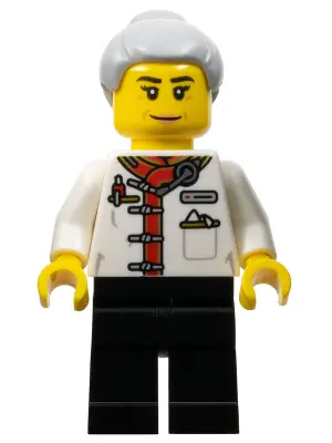 Restaurant Worker - Female, White Uniform Jacket, Black Legs, Light Bluish Gray Hair with Top Knot B
