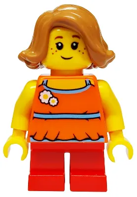 Child - Girl, Orange Halter Top with Flowers and High Back, Red Short Legs, Medium Nougat Hair, Frec