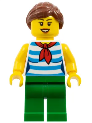 Fairground Carousel Rider - Female, Dark Azure and White Striped Shirt with Red Scarf, Green Legs, R