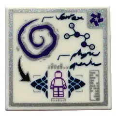 White Tile 2 x 2 with Minifigure, Arrow, Ruler and Molecule (Brainstein's Classified Notes) Pattern
