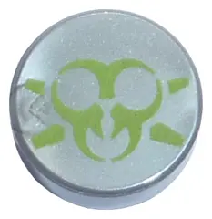 Flat Silver Tile, Round 1 x 1 with Lime Ultra Agents Toxic Symbol Pattern