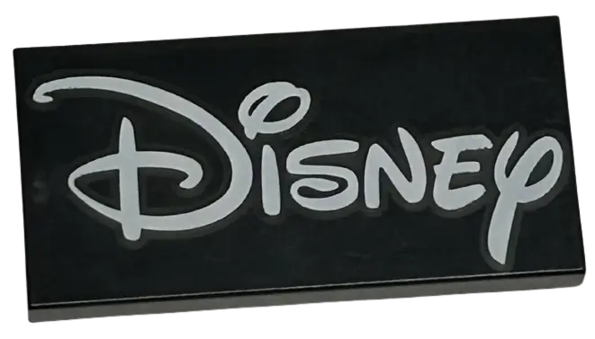 Black Tile 2 x 4 with Disney Logo Pattern